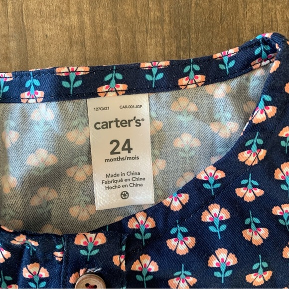 New without Tags Carters button front floral pattern long sleeve/pant romper - Picture 5 of 7